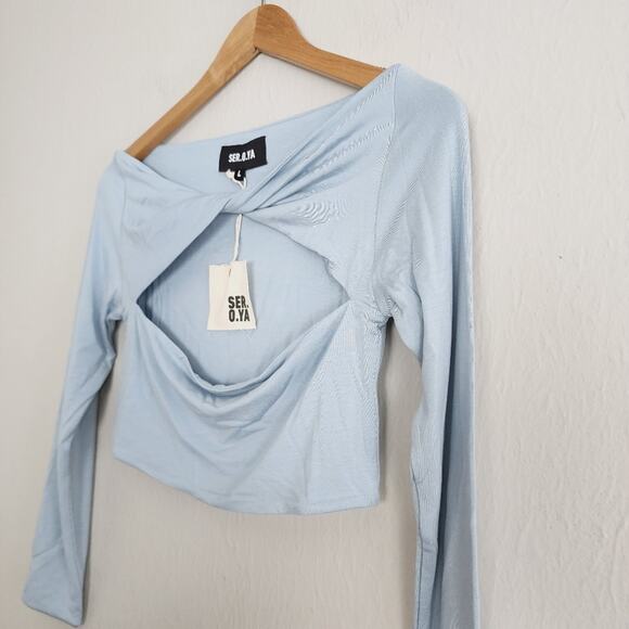SER.O.YA Retrofete Revolve Ellis Cut Out Crop Top Blue Gray L NWT - Picture 5 of 8